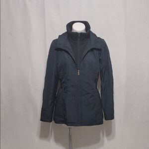 Time & Tru Insulated Hooded Coat Medium Double Zip Warm Utility Outerwear Jacket